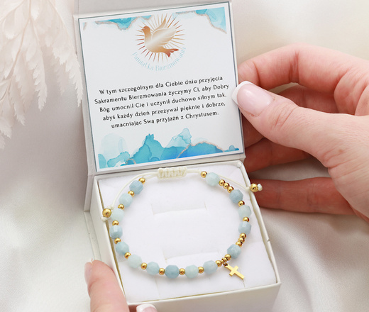 Bransoletka różaniec niebieska 1758/7, kamienie naturalne akwamaryn