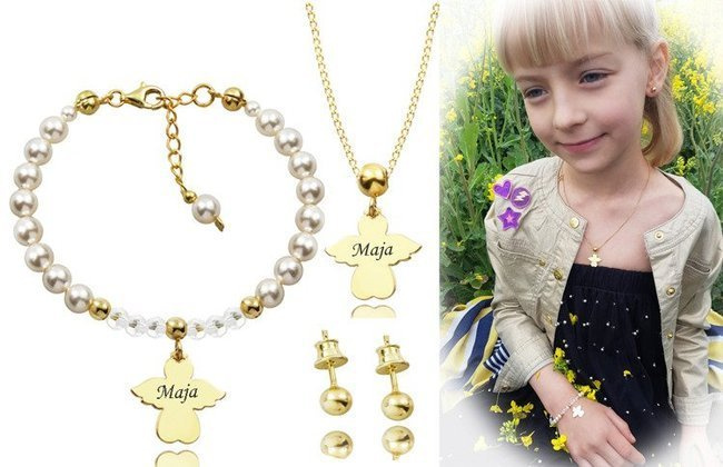 1073/1 komplet Swarovski Elements srebro 925 pozłacane prezent na komunię urodziny