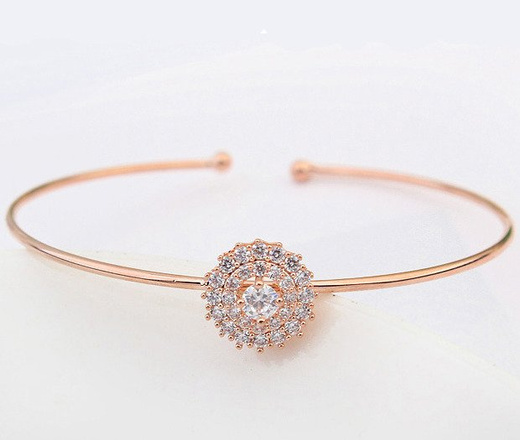 BR599/655 różowe złoto, kwiatuszek CYRKONIE BRANSOLETKA