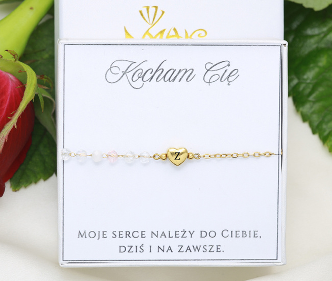 Prezent Walentynkowy Złota bransoletka z grawerem z sercem w pudełku - zestaw 1898/7