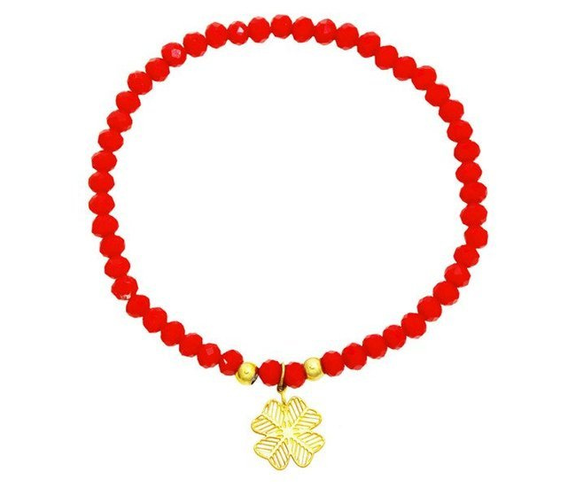 1103 BRANSOLETKA  kryształki i złota koniczynka