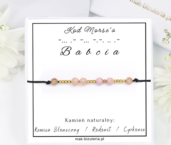 1746/9 bransoletka z kamieniami naturalnymi kod Morse'a dla babci zestaw