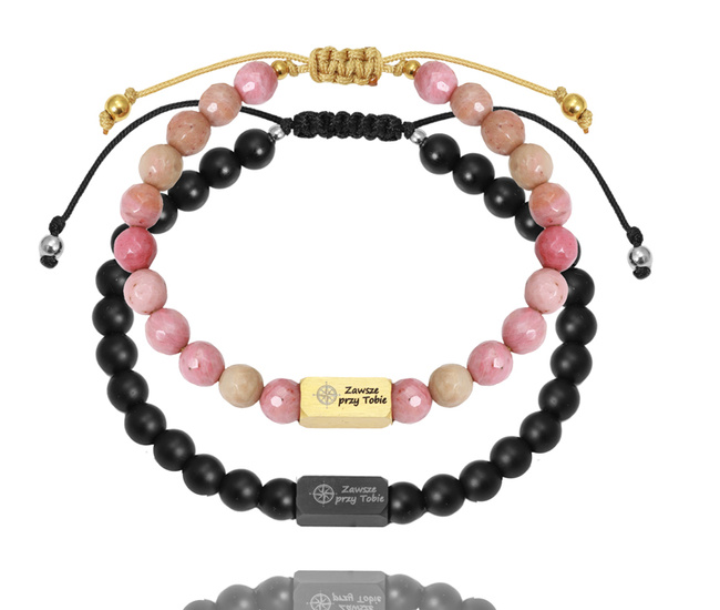 bransoletki dla pary z kamieniami naturalnymi 1750/1 i grawerunkiem 2 szt.