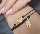 1051 BRANSOLETKA GRAWEROWANA podwójna połączone  serduszka puzzel złoty