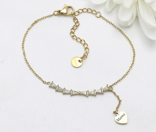 bransoletka z grawerem, cyrkonie stal pozłacana 1878/4