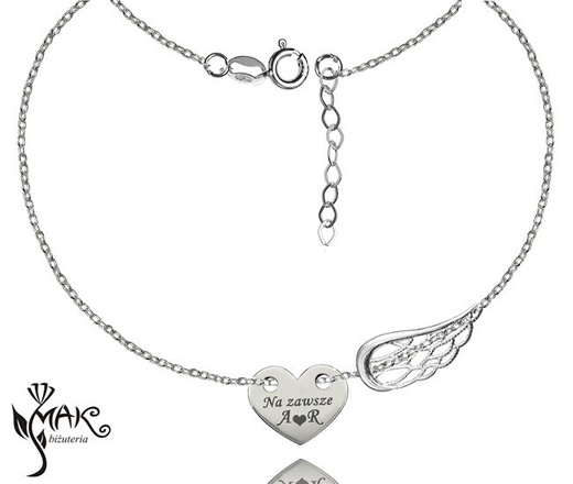 BR851 bransoletka grawerunek celebrytka serce skrzydło srebro 925