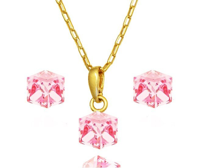 1230 komplet Swarovski Elements srebro 925 pozłacane kostki różowe