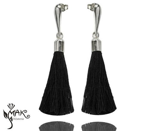 KOL780 kolczyki chwosty frędzle czarne Swarovski Elements srebro 925