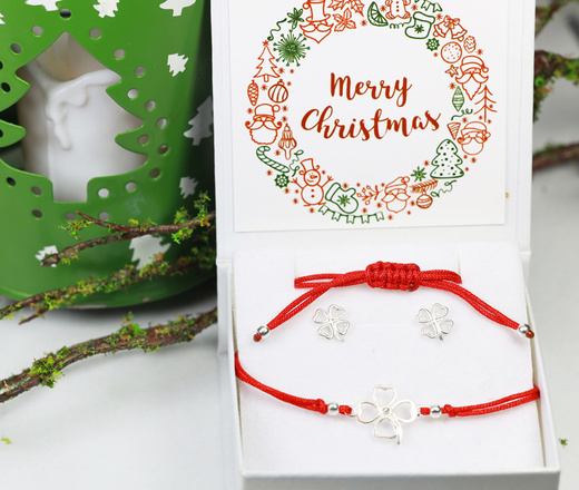 1447 komplet celebrytka srebro 925 koniczynki