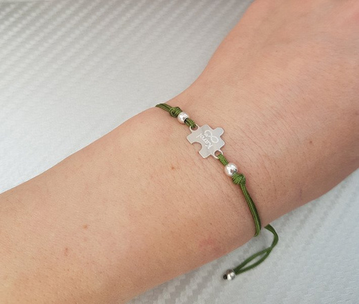 1024 BRANSOLETKA Z GRAWEREM srebrna puzzel na sznurku regulowany