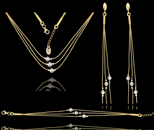 1526 bransoletka srebrna 925 pozłacana potrójna z kryształkami