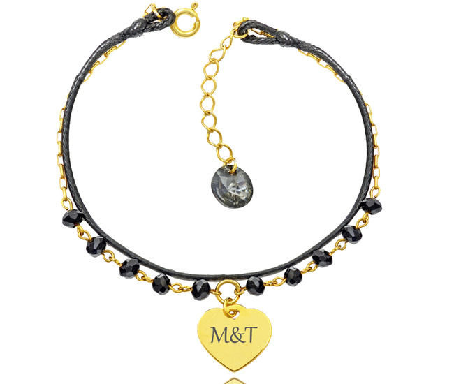 1303 bransoletka srebrna 925 pozłacata na sznureczku serce