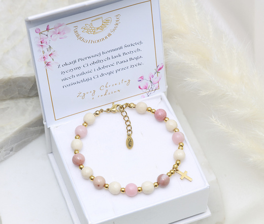 Bransoletka różaniec kremowo-różowy 1805/2