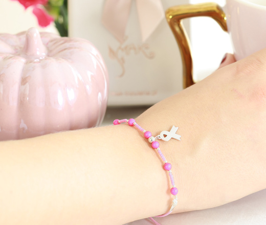 1570/2 bransoletka różowa wstążka amazonka z grawerem Swarovski Elements