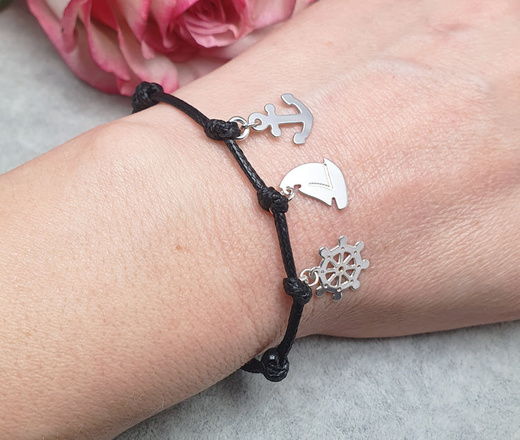 1206 bransoletka srebrna grawerowana statek ster kotwica