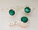 480/79  komplet srebrny koła z cyrkoniami szmaragdowymi