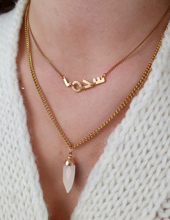 1326 naszyjnik pozłacany grot w okuciu kryształ górski blady róż