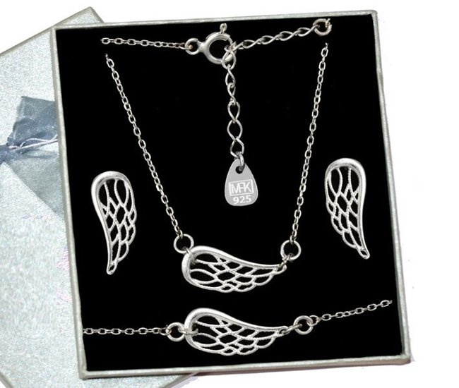 1135 skrzydełka skrzydła komplet srebrny celebrytka srebro 925