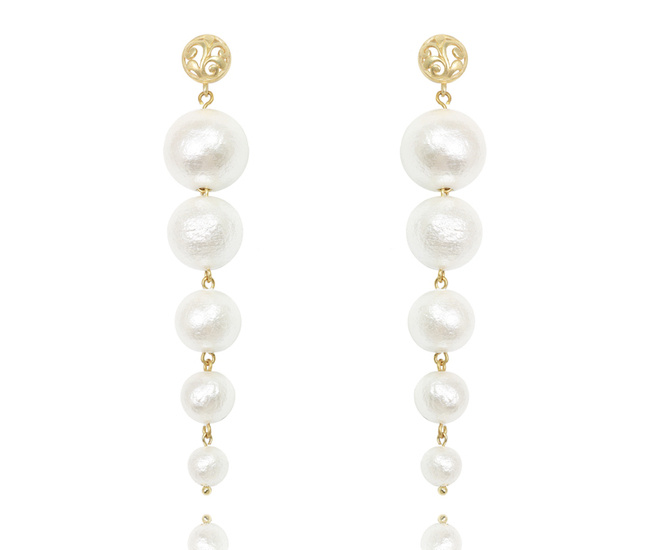 1667 kolczyki ślubne pozłacane perły jedwabne