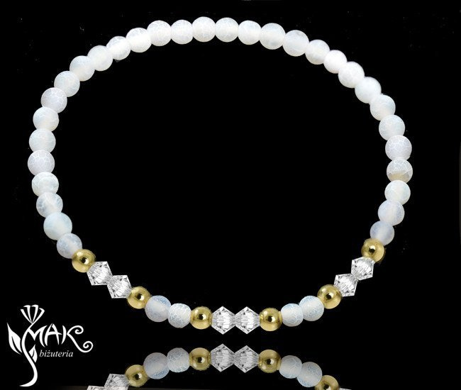 BR950 BRANSOLETKA pozłacana agat kwitnący, Swarovski Element