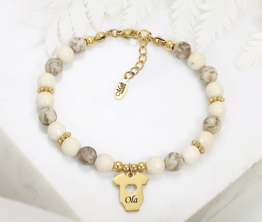 Bransoletka dla mamy z imionami dzieci kremowo beżowa 1794/2