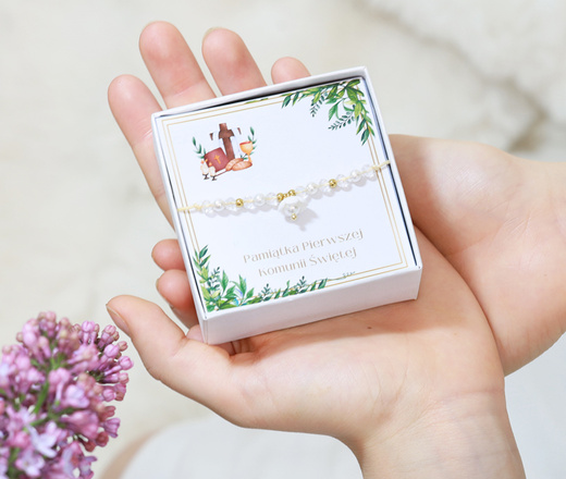 prezent na Komunię dla dziewczynki bransoletka z kwiatkiem zestaw 1803/3