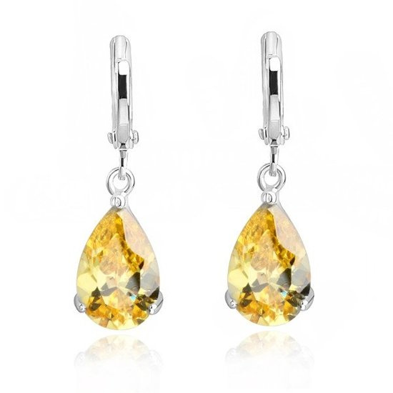 Kol 599/623 KOLCZYKI z żołtą łezką, piękne, srebrne