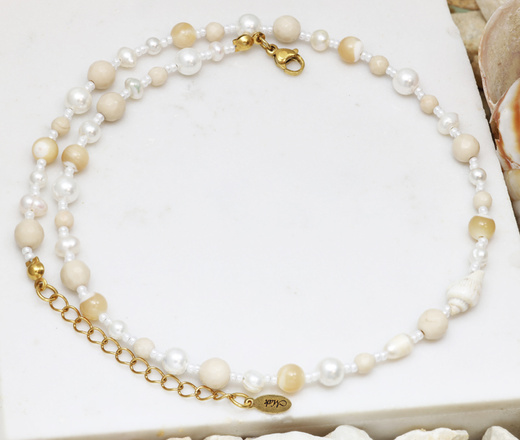 złocony naszyjnik z muszelek, pereł i kamieni naturalnych 1835