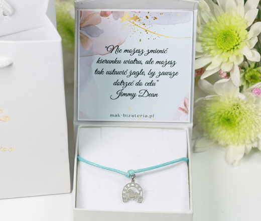 1717/12 bransoletka konik w podkowie na sznurku złota lub srebrna możliwość grawerunku