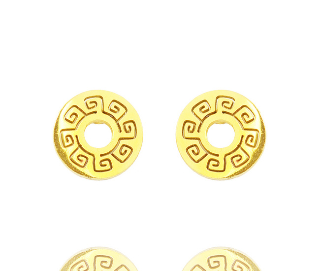 1232/26 kolczyki stalowe złote kółka 9 mm grecki wzór