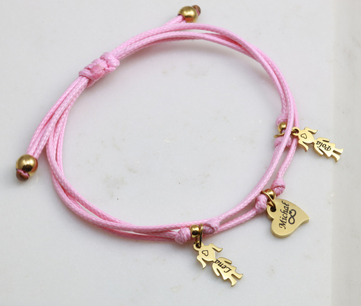 Bransoletka charms z grawerowanymi imionami dzieci złocona kolory dla mamy1790