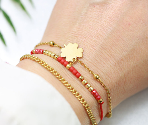 1418 bransoletka srebrna 925 złocona z koniczynką grawerowana