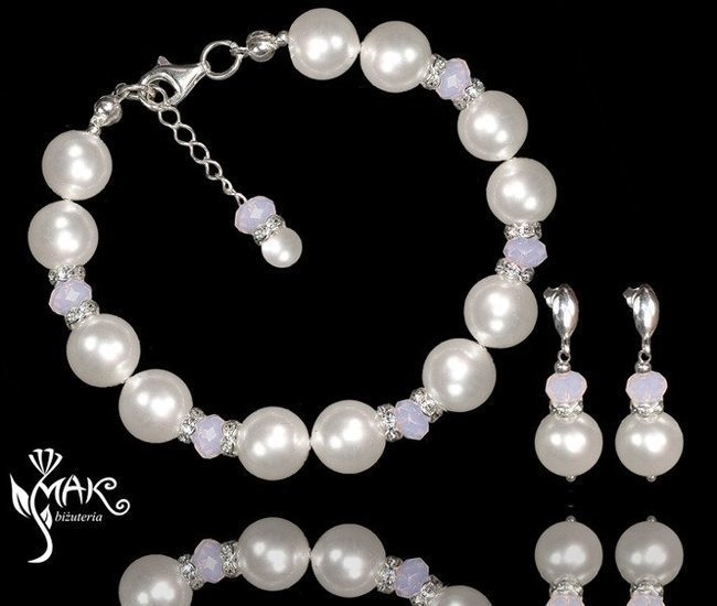 630 biżuteria ślubna komplet perły kryształy róż