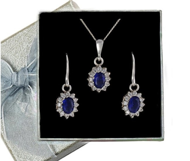 480/176  komplet srebrny z niebieską cyrkonią