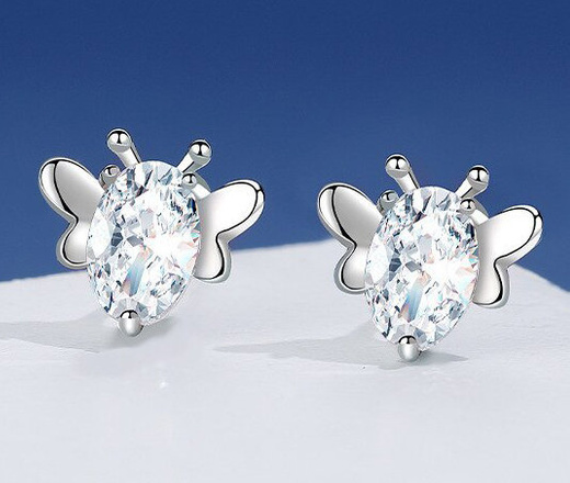 1064/34 Kolczyki srebrne 925 pszczółki cyrkonie