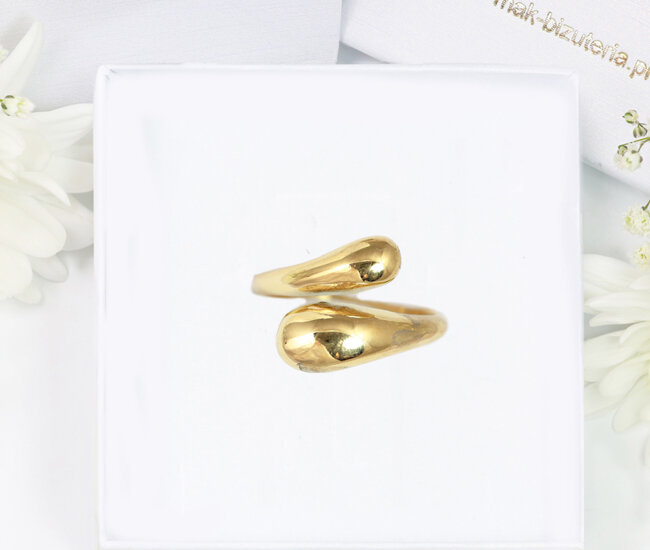 1726/22 regulowany złocony pierścionek w kształcie łezki