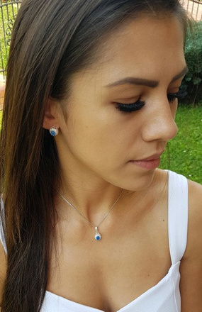 480/90 komplet srebrny owale z niebieskimi cyrkoniami