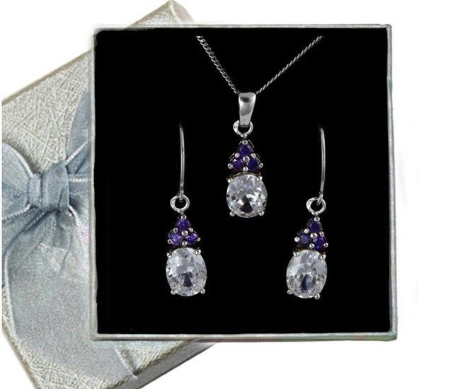 480/214  komplet srebrny z fioletowymi i błyszczącymi cyrkoniami