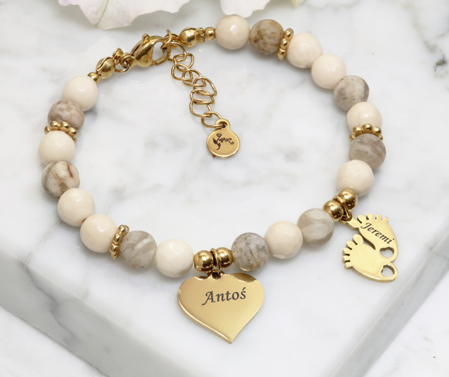 Bransoletka grawerowana dla mamy z imionami dzieci beżowo złota 1794/2