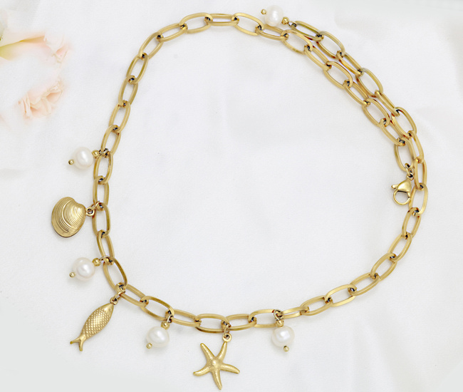 Naszyjnik z muszelką rozgwiazdą, perełami  naturalnymi 1854/3