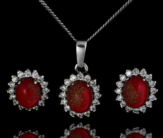 480/227 komplet srebrny z brązowymi kamieniami