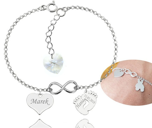 BR996 BRANSOLETKA Z GRAWEREM infinity Swarovski Elements serce