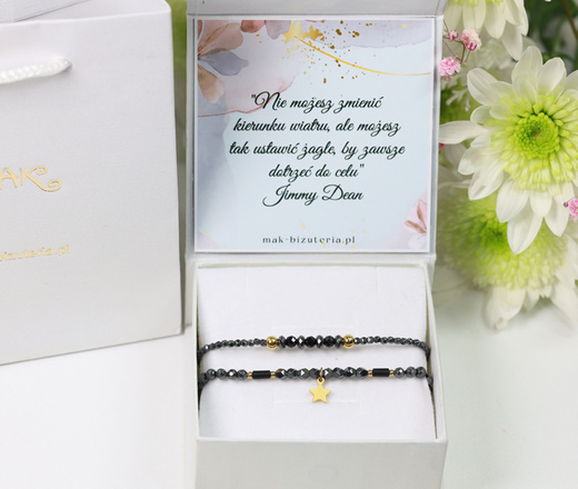 1733/9 bransoletka grawerowana z hematytami pozłacana elegancka