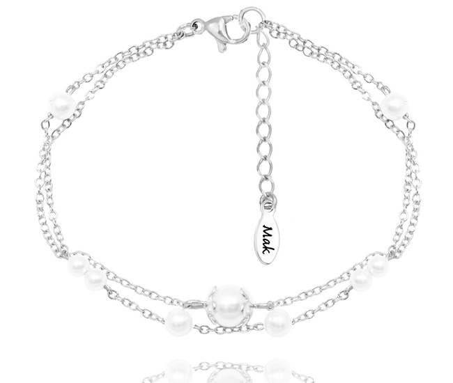 1666 bransoletka ślubna srebro 925, podwójna z perłami