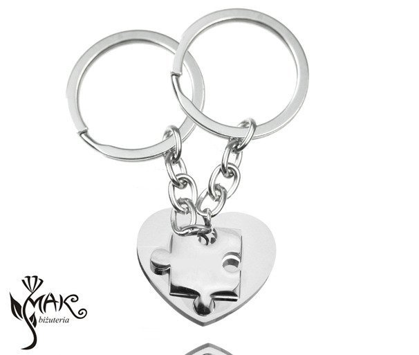 BK915 Breloki do kluczy dla zakochanych serce puzzel grawer