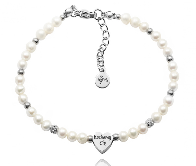 1746/13 Bransoletka z grawerem i perłami naturalnymi dla babci / mamy stal