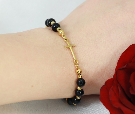 1627/2 bransoletka różaniec srebro 925 pozłacane z agatu