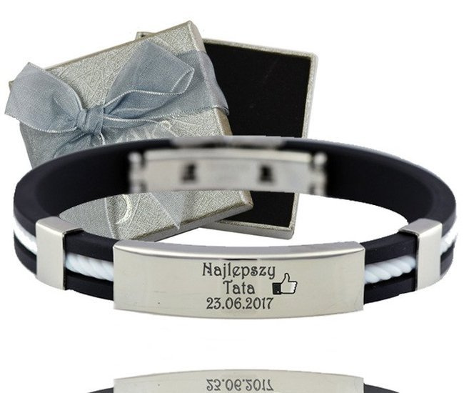 BR356 Bransoletka z grawerem męska silikon z białym wypełnieniem