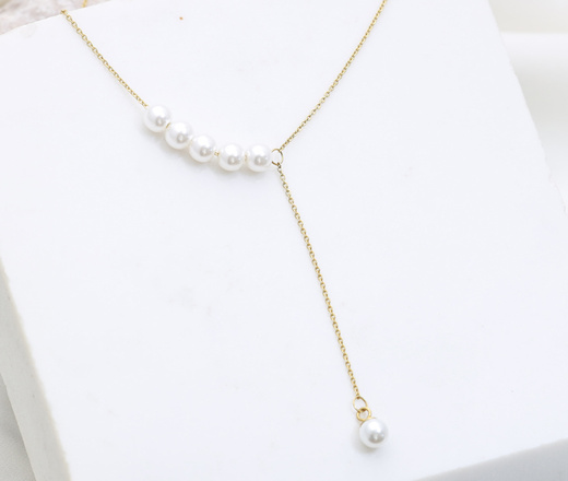 Naszyjnik pozłacany z perłami, stal szlachetna 1857/16