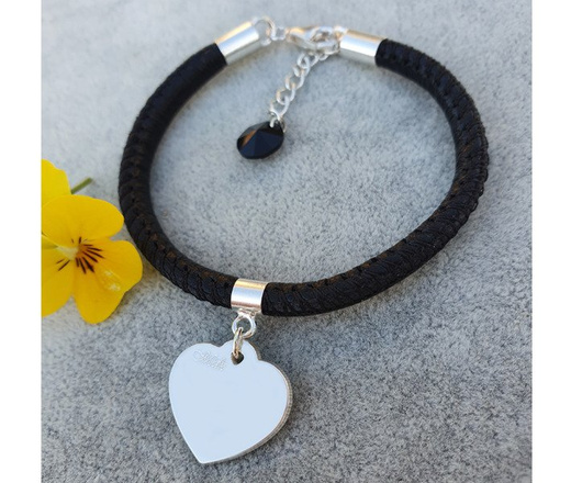 1100 Bransoletka z grawerem skórzana, srebro 925